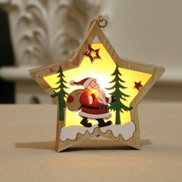 Jul Trä Ljusstjärna Jultomten Snögubbe Hjort Lysande dekor Hängande julgran Tillbehör(b)