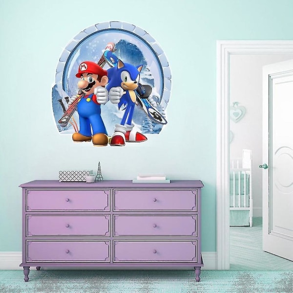 Mario Sonic Fargerike Anime 3D Veggklistremerker PVC Dekorativt Tapet Veggklistremerke for Barnerom 32x30.