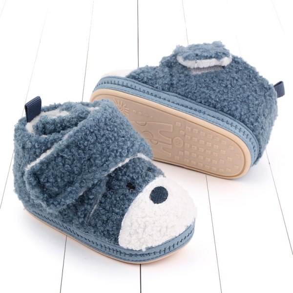 Nyfödda baby Flickor Varm fleece Bekväma stövlar Halkfri sula för toddler Vinterstrumpor Tecknade skor (9-12 månader, blå)