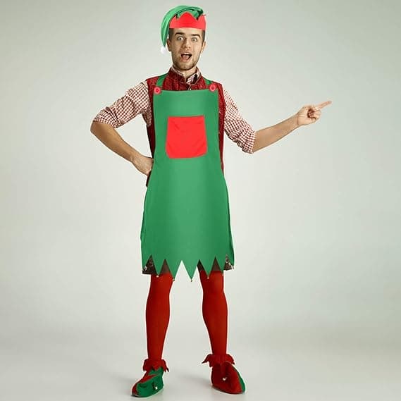 2 Stykker Jule Elf Sæt Inkluderer Elf Forklæder og Elf Hatte til Julefrokost Kostume Tilbehør (Grøn)