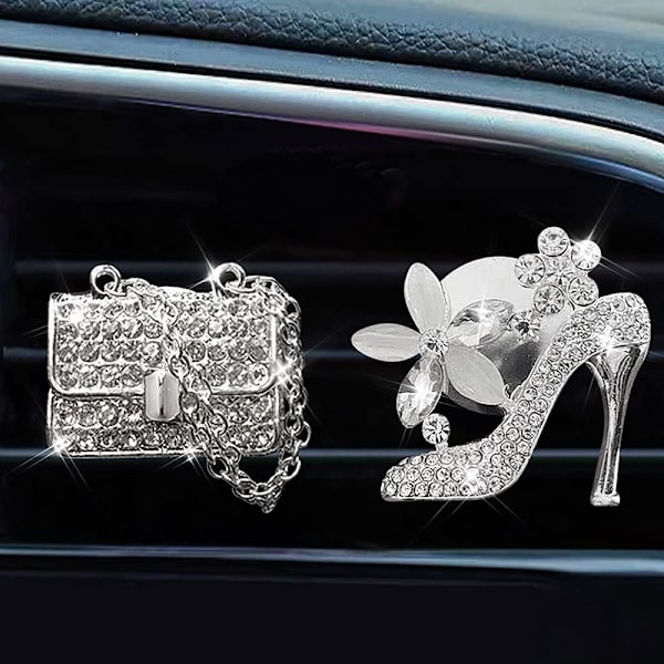 2-pakning Bilventil Klips Charms, Krystall Bil Diffuser Ventil Klips, Rhinestone Olje Diffuser Ventil Klips, Bilfriskere for Kvinner, Blingbiltilbehør