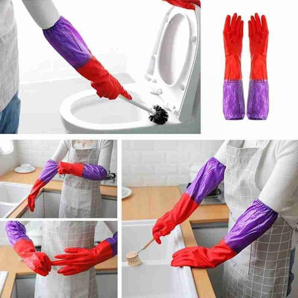 Diskhandskar sammet varma hushållshandskar vinter latex pvc handskar långa rena vattentäta hushållshandskar