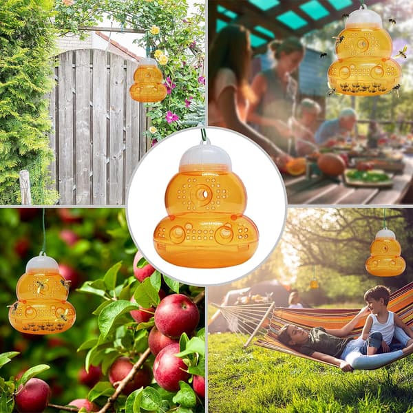 Utomhus getingfälla (2-pack) Hängande getingfälla 6 håls design Plast Getingdödare Utomhus Asiatisk bålgetingfälla Timglasform Getingfångare (Orange)
