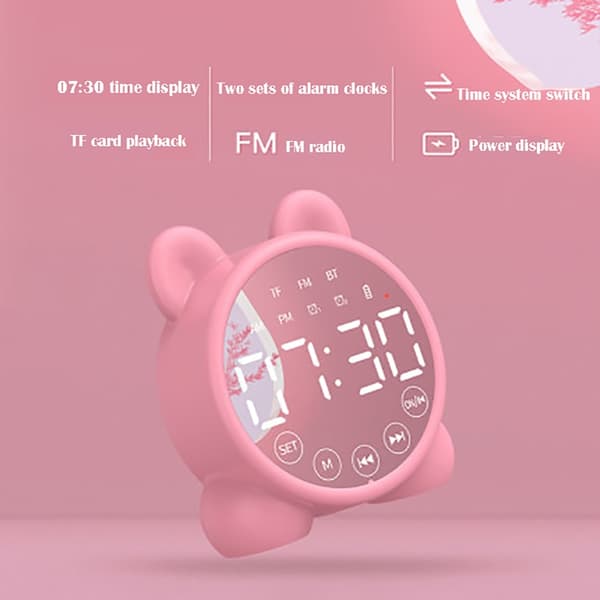 Söt Bluetooth-högtalare Väckarklocka för Barn Sovrum Säng Väckarklocka Barn Elektronisk Klocka Snooze Väckarklocka