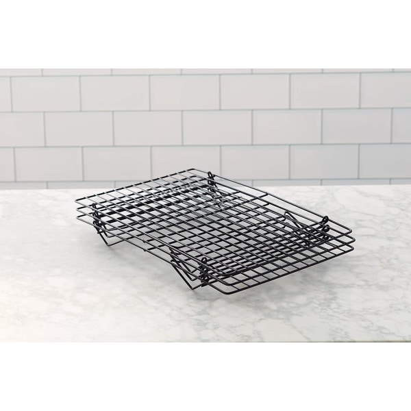 Non-stick koldtørringsnet kagerist bageværktøj brødtørringsnet rist fortykket sort kage upside down rist foldbar trelags kølerist