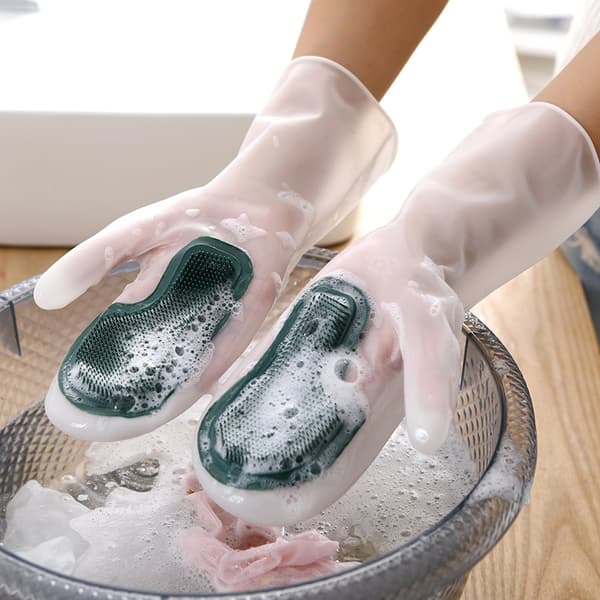 Hemrengöring Silikon Vattentäta Handskar Multifunktionella Magic Brush Diskhandskar Gummi Kök, Rosa