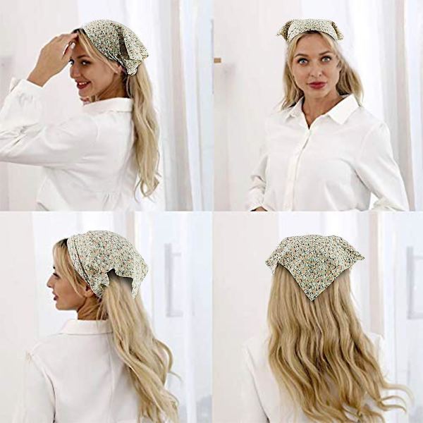 Blomstrete Hårskjerf Hodebånd - 5 stk. Hårbandanas, Chiffon Boho Hodebånd
