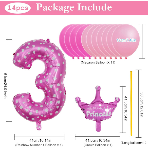 32 Tommer Kæmpe Tal Balloner, Folie Helium Tal Ballon Dekoration til Fester, Fødselsdage (Pink Nummer 3)