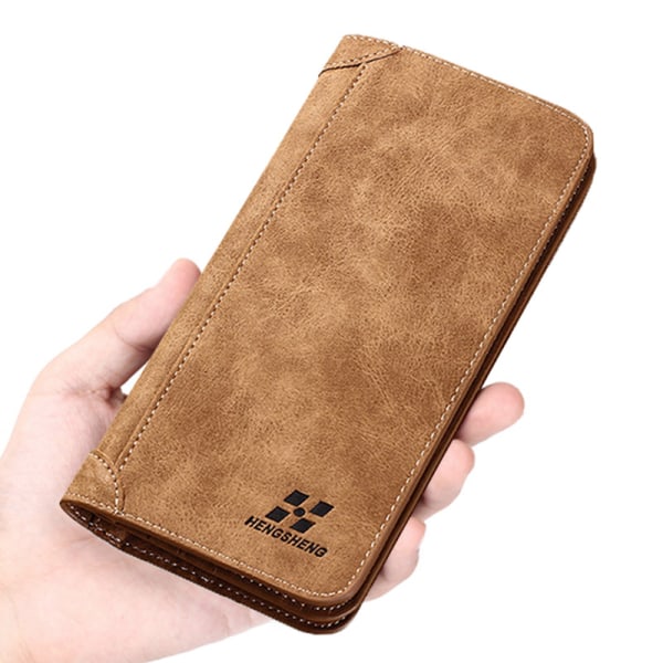 Blocklädermyntväska Bifold-plånbok Kompatibel Lång Nubuckläder Vintage Business Kreditkortshållare för män