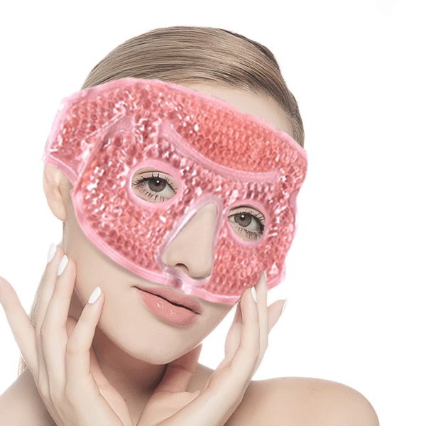 Ismask för ansikte/ögon för kvinna man, uppvärmd, varm kylande återanvändbar gelpärlor Ismask med mjuk plysch, varm kall terapi för ansiktsbehandling