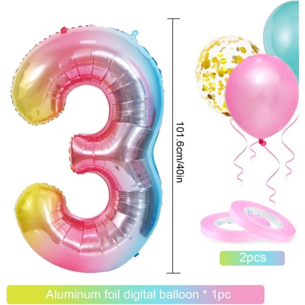 Ballong för 3:e födelsedag, 3:e födelsedag, rosa ballong nummer 3, födelsedagsdekoration, Grattis på födelsedagen, dekoration för 3:e födelsedagsfest för flickor