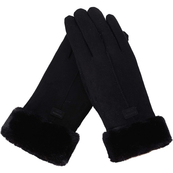 Varma vinterhandskar för kvinnor Pekskärm Tjockt mockafoder Damvantar utomhushandske (svart)