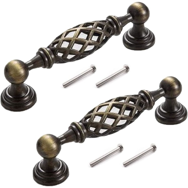 2 stk. Dørhåndtag - Bronze Metal Fuglebur Antik Dørhåndtag - Bronze Møbler (96mm)