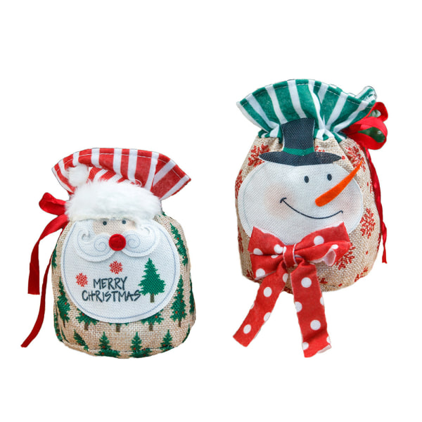 2st jul äpple canvas tillbehör tecknad jultomte snögubbe presentpåse godispåse presentpåse