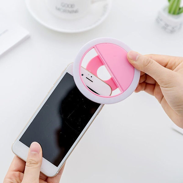 LED selvudløser ringlampe ring linje feltfyldningslys mobiltelefon kameralampe timer opladning USB, pink