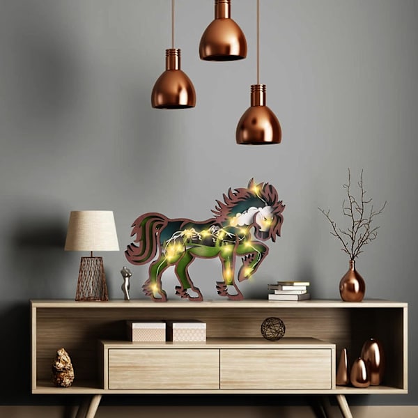 Puinen eläinkoriste, puukäsityöt 3D-metsäeläinkoristeella, 3D-puufiguri LED-valoilla, retro puuveistos kotiin ja toimistoon G