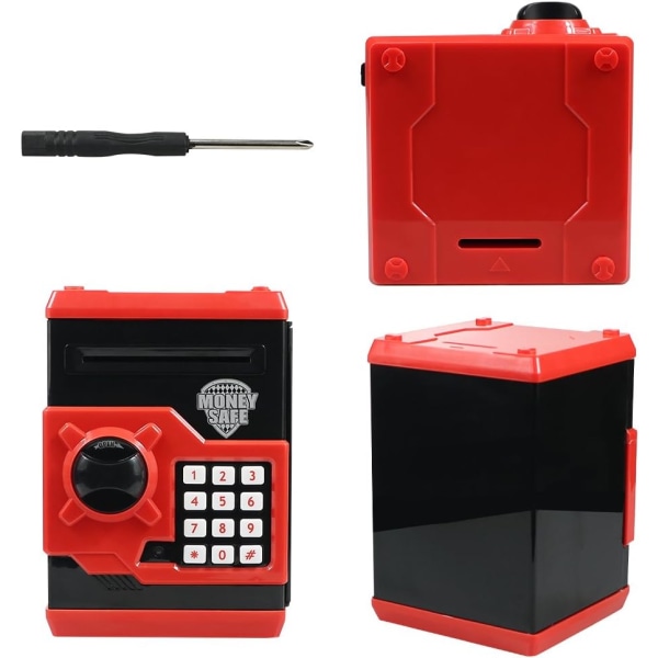 Elektronisk spargris med automatisk rullning av pengar, kassaskåp för minibankomat, födelsedagspresent för pojkar och flickor (röd)