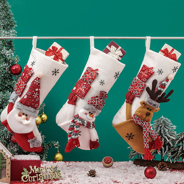 3st Julstrumpor Presentpåse Juldekorationer Julsockor Julhängspresentpåse