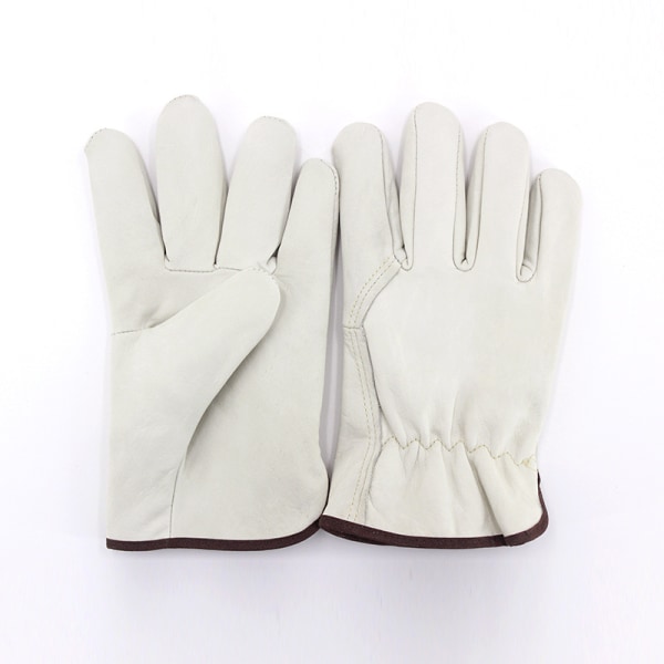 Gants de travail basiques en cuir avec sangle élastique, taille moyenne - Blanc