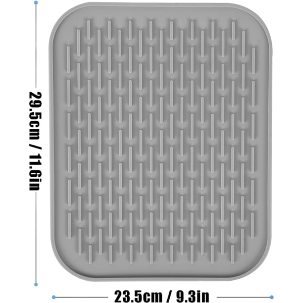 Liten silikonunderlägg, halkfri silikonunderlägg, diskmatta, droppmatta, grytunderlägg, värmebeständig glasunderlägg (grå, 29,5 x 23,5 cm)