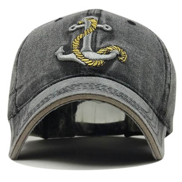 Retro Boat Anchor Broderad denim cap (svart)