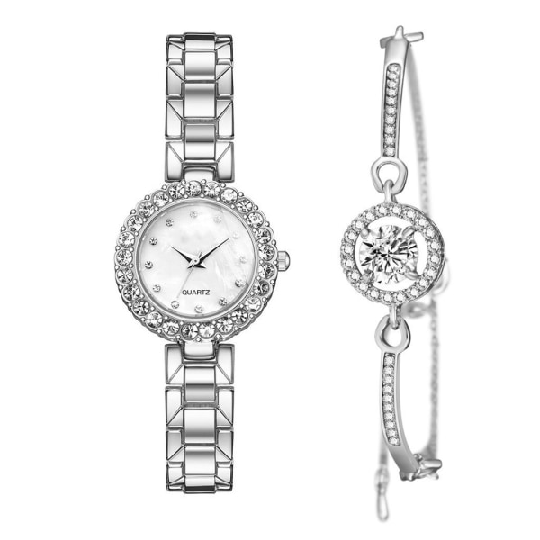 2-delad diamantinlagd watch watch set watch (silver)