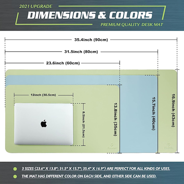 Skrivebordsmatte, Skrivebordsmatte, Skrivebordsmatte 43cm x 90cm, Laptopmatte, Skrivebordsunderlag for Kontor og Hjem, Dobbeltsidig (Lysegrønn)