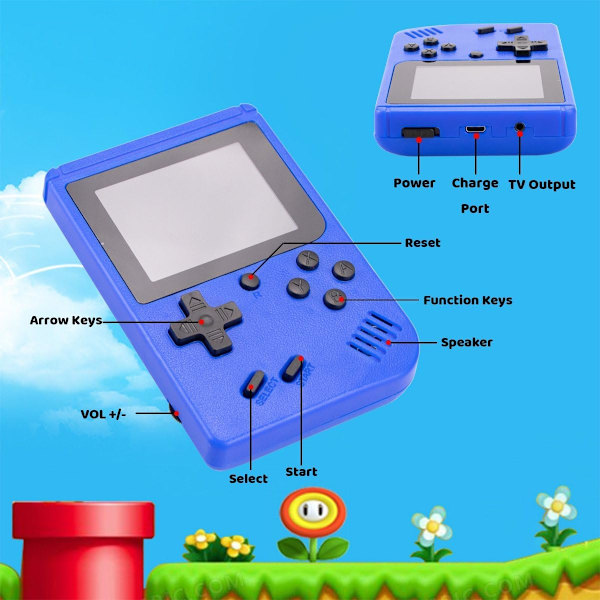 Inbyggd 400 klassiska spel Retro videospelskonsol barngåva blå