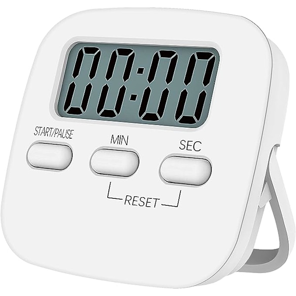 Magnetisk kökstimer med stor LCD-display, med stoppur, högt larm och nedräkning, Vit