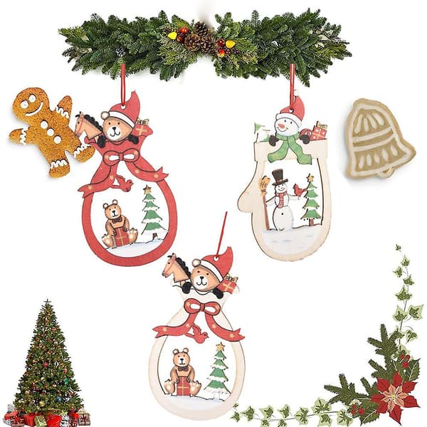 Julepynt i tre, anheng, dekorasjon for feiring, fest, stil 2