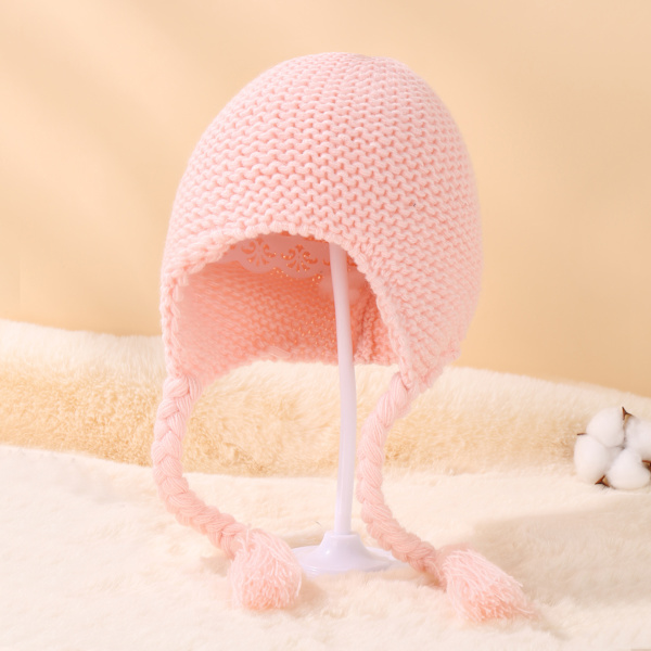 Baby cap Justerbara flätor Öronskydd Plus Fleece Varm barnmössa (rosa)
