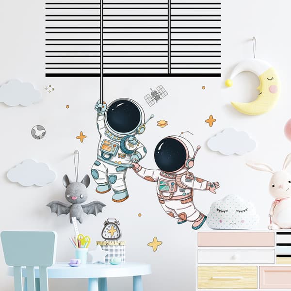 Set Spaceman Pattern Wall Stickers Fadeless Pvc High Durability Bakgrundsdekal för sovrum c