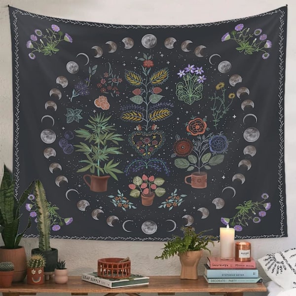 Växttapet, Natur Månfas Gobeläng Vägghängande, Bohemian Mandala Gobeläng Estetisk rumsinredning, Botaniska Gobelänger Lämpliga för sovrum Dor