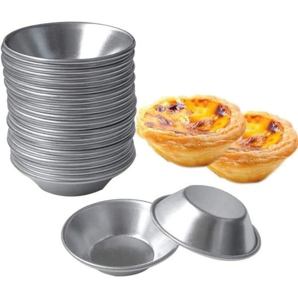 25-pack äggtårtaburkar Små tarteletter Molds Plåt Puto-kopp Bakform Muffin Cupcake Kaka Form Bakverktyg, rund återanvändbar non-stick (25)