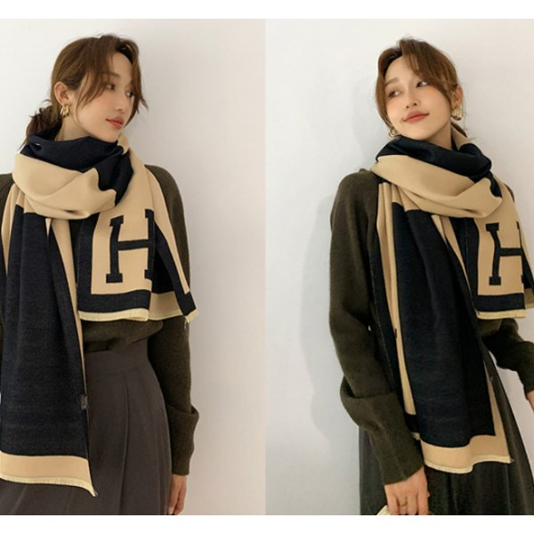 Cashmere Tørklæder, Varme Farveblok Tørklæder til Kvinder, Medium Længde, Dobbeltsidede Aircondition Tørklæder (Sort)