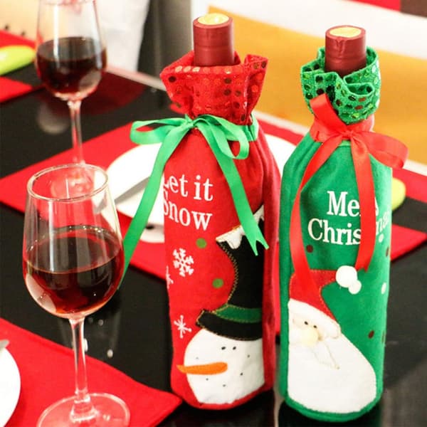6 st Jul Vinflaskor Omslag - Tomte Snögubbe Tröja Vin