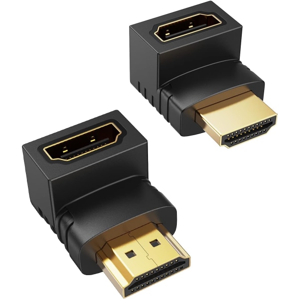 HDMI hane till hona-adapter, CableCreation 2-pack 90 och 270 graders uppvinkelomvandlare, platt L-formad HDMI-förlängare för vägg-TV, Roku, PS5, Fire Stick,