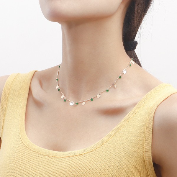 Grön strass zirkon mini kärlekshänge halsband dam smycken nisch ljus lyx halsband