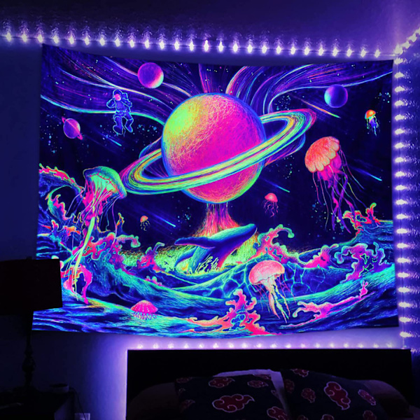 UV ljus gobeläng Färgglad planet heminredning fest självlysande gobeläng 130x150cm