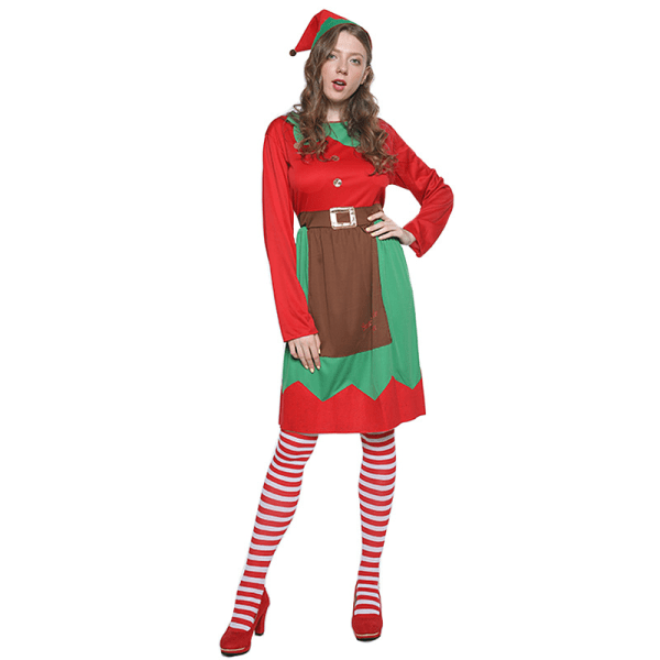 Big Girl Christmas Elf Costume, M, Christmas Family Atmosphere Party Costume, Prisvärd Christmas Elf Group Costume