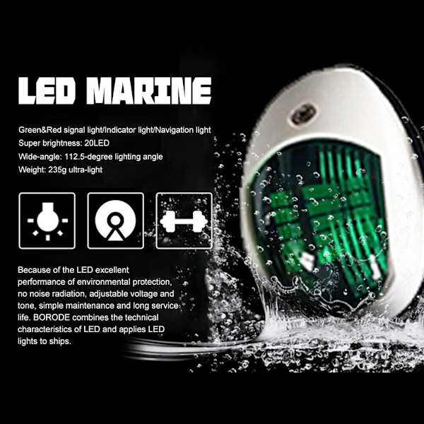 2x 20LED Veneen Navigointivalot Punainen ja Vihreä Marine Keulavalo Lamppu Ponttonille