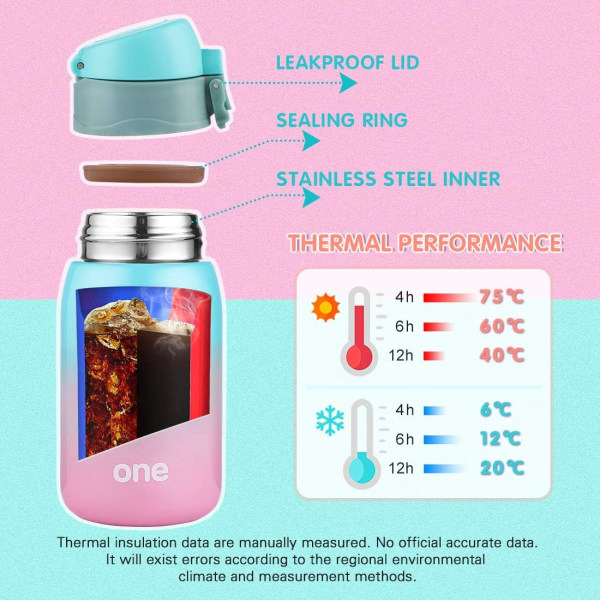 Vannflaske for barn, Dobbeltvegget vakuumisolert flaske i rustfritt stål for 24 timers kjøling og 12 timers varmebevaring, 270 ml (Gul-Rosa)