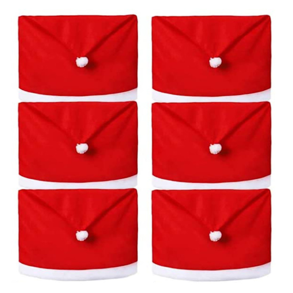 6st julstolsöverdrag, jultomtehatt Underöverdrag Xmas stol cover för julens matsal dekoration