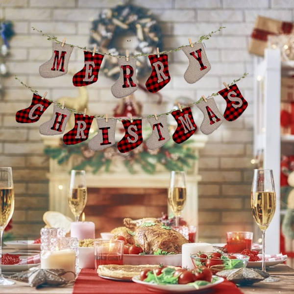 God Jul Banderoller, Jul Säckväv Banderoller, Julflaggor Hängande Dekorationer, För Julfest Dekorationer Utomhus Inomhus