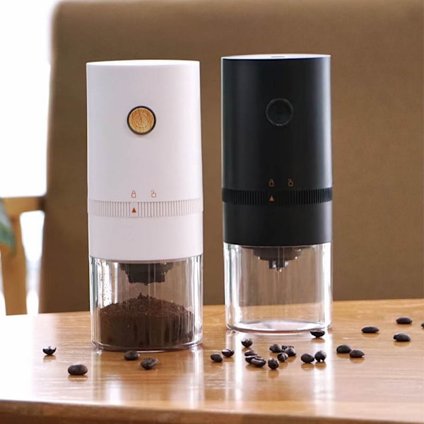 Bærbar Elektrisk Kaffekvern med Batteri og Flere Malingsgrader for Presskanne (Svart)
