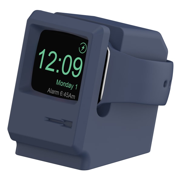 Til Apple Watch 7 6 5 4 iWatch 3 2 1 Silikonstativ Opladningsdockholder Retro Computermønster Natbords Holder Bracket Base blue