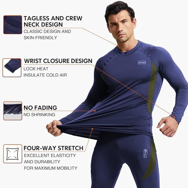 Thermal Set Vinter Jaktutrustning Sport Long Johns Base Layer Low Top Mellanvikt (Marinblå, Medium)