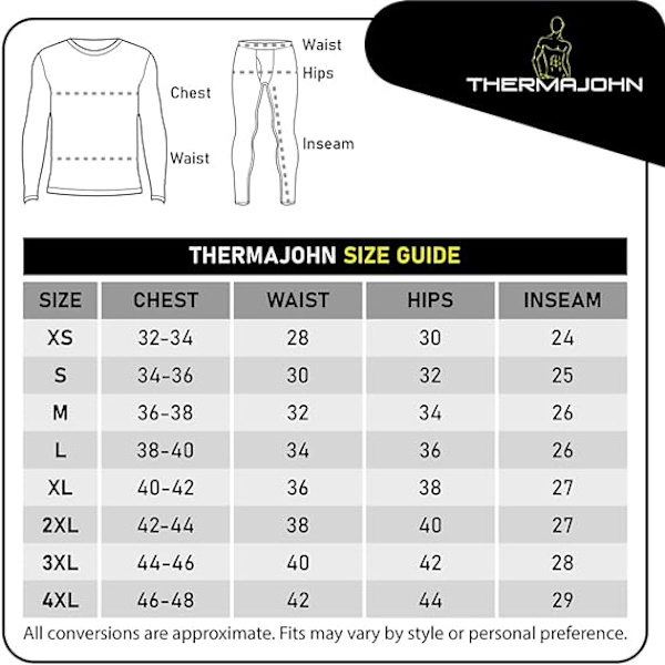 Long Johns thermal för män med fleecefoder för kallt väder (svart, litet)