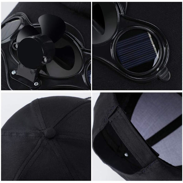 Sommer Solcelledrevet Køleventilator Baseball Cap Solskærm Hat, Solcelleventilator Cap, Sort