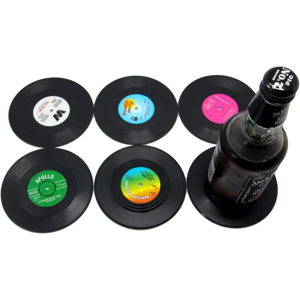 6 ST Underlägg Vinyl Disc Underlägg för drycker - Bordsskydd förhindrar möbelskador